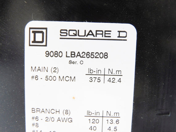 SQUARE D 9080LBA265208 SER. C NSMP