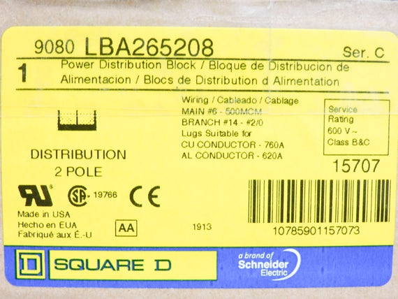 SQUARE D 9080LBA265208 SER. C NSMP