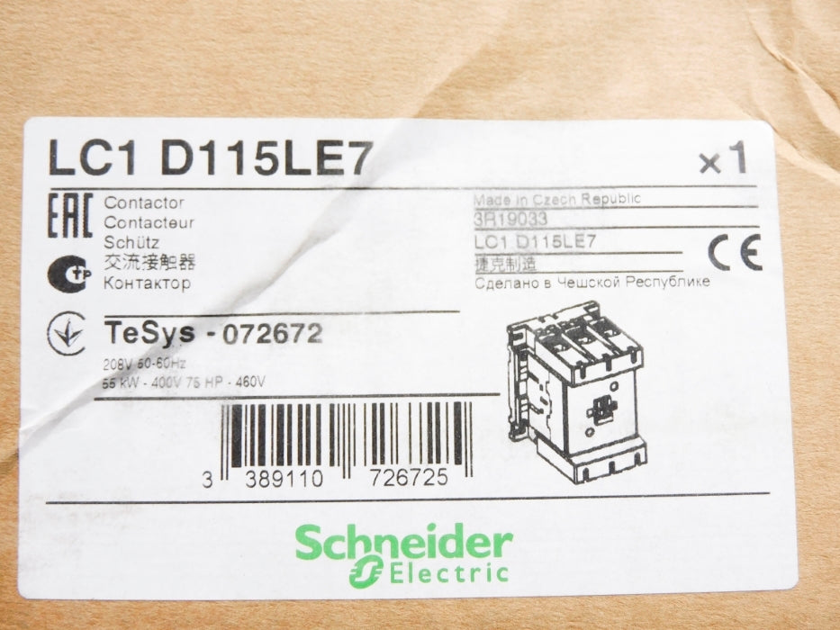 SCHNEIDER ELECTRIC LC1D115LE7 208V NSMP
