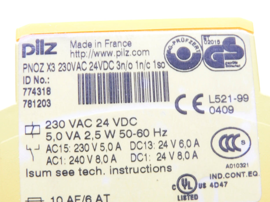 PILZPNOZ-X3-230VAC-24VDC-3N/O-1N/C-1SO 774318 230VAC 24VDC NSNP