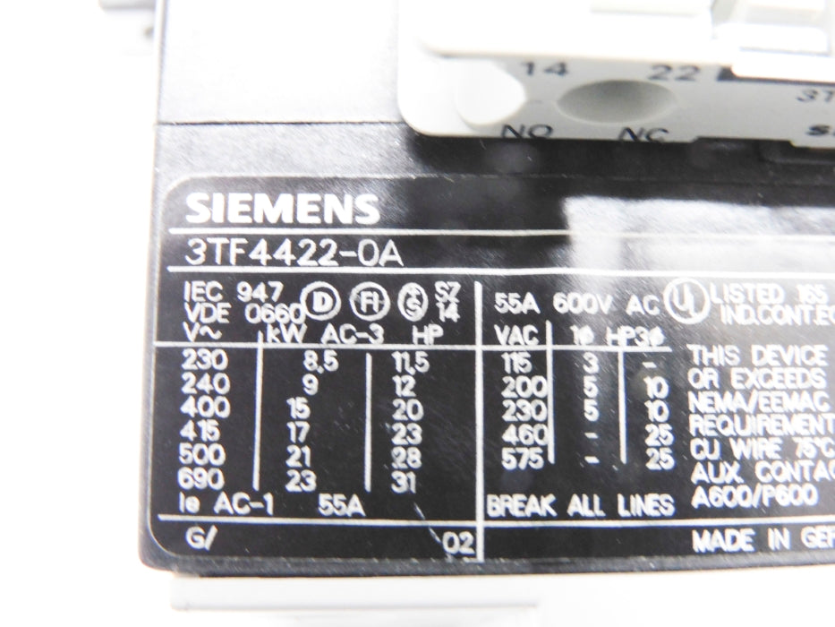 SIEMENS 3TF4422-0A 220-230V UNMP