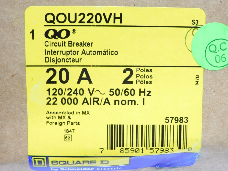 SQUARE D QOU220VH 20A 120/240V (AS PICTURED) NSMP
