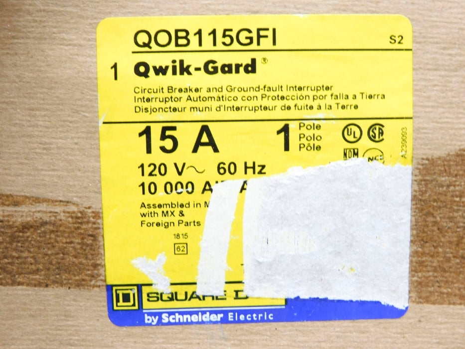 SQUARE D QOB115GFI 120V 15A NSMP