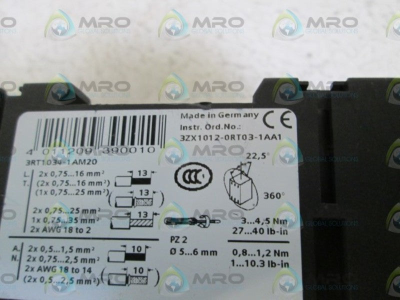 SIEMENS 208V CONTACTOR 3RT1034-1AM20 *USED*