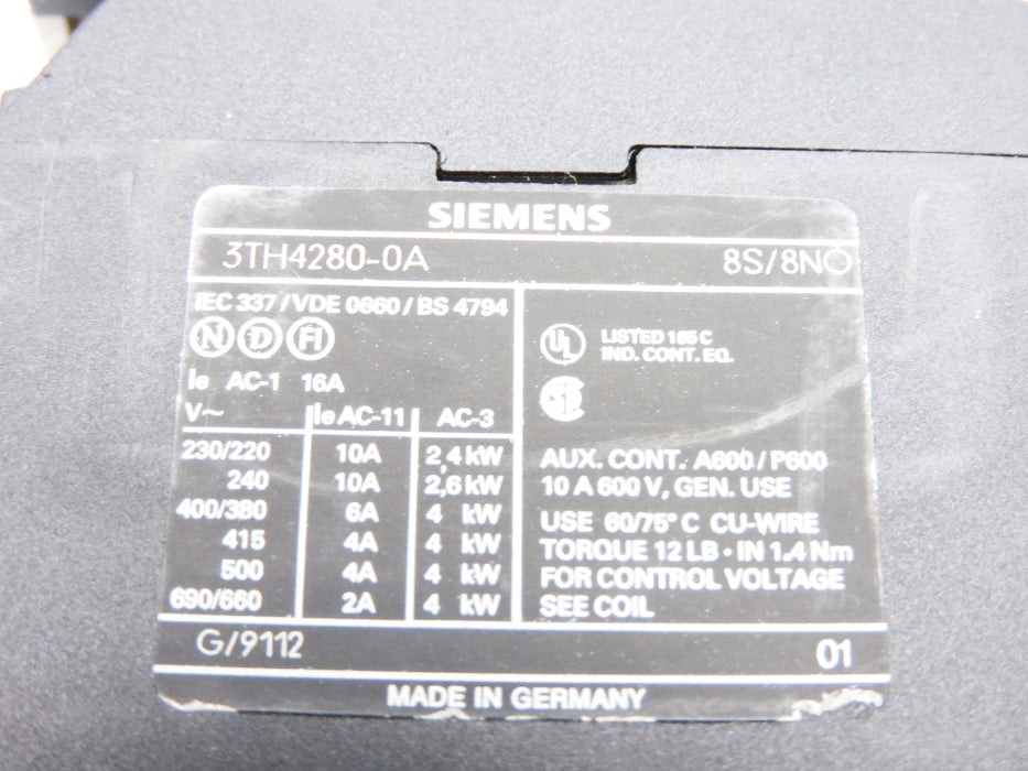 SIEMENS 3TH4280-0A 220/264V UNMP