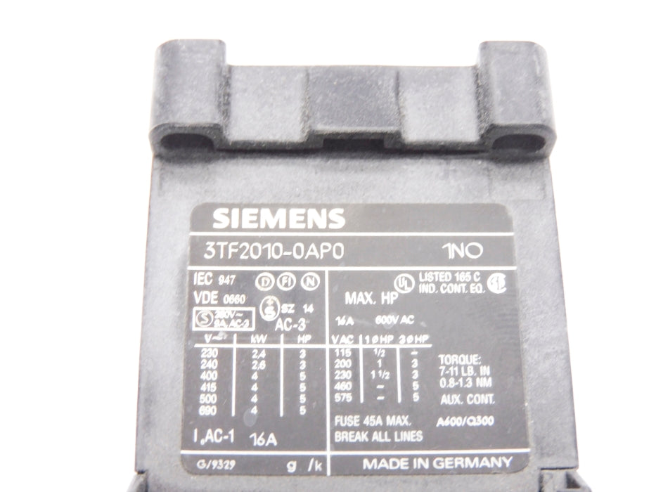 SIEMENS 3TF2010-0AP0 230/220V (AS PICTURED) UNMP
