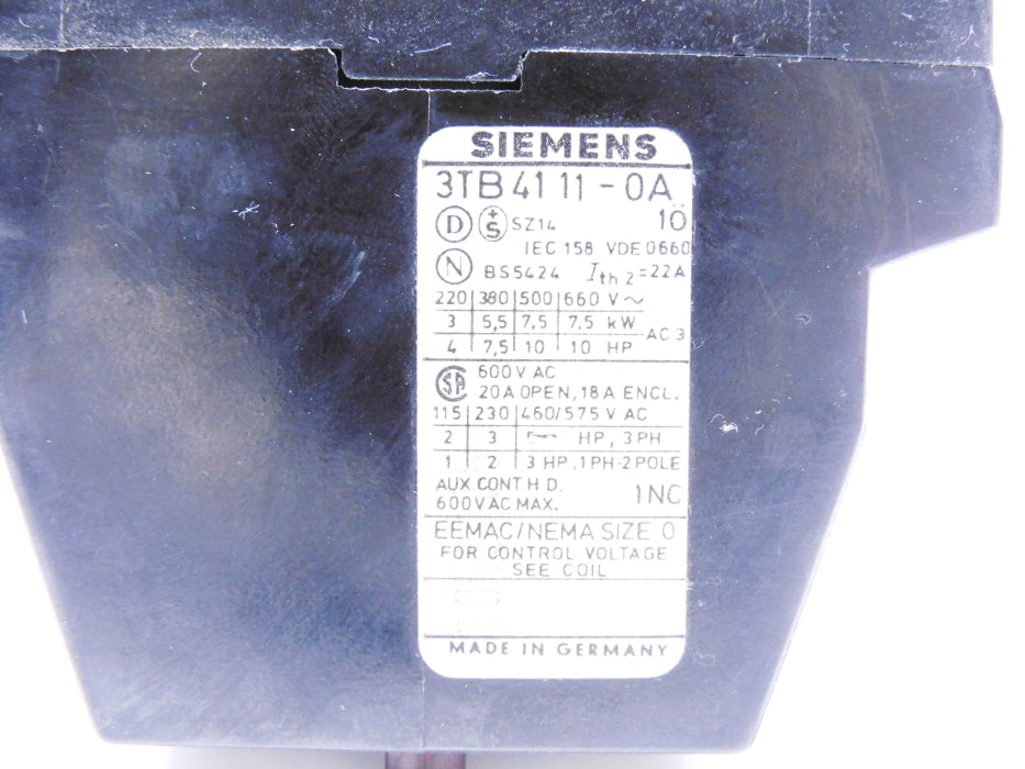 SIEMENS 3TB4111-0A 220V UNMP