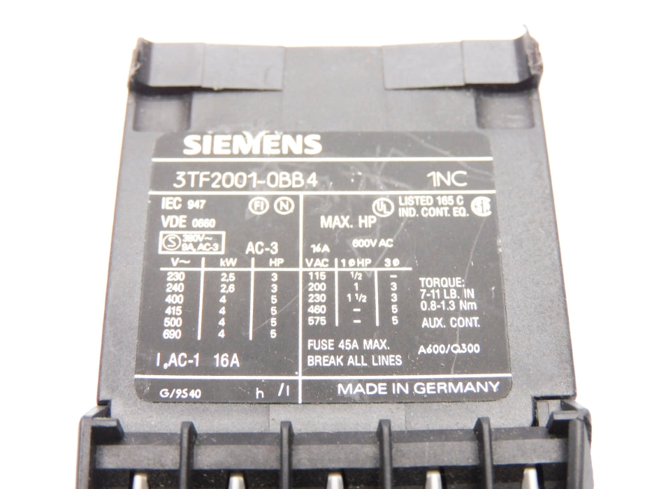 SIEMENS 3TF2001-0BB4 24VDC 16A UNMP
