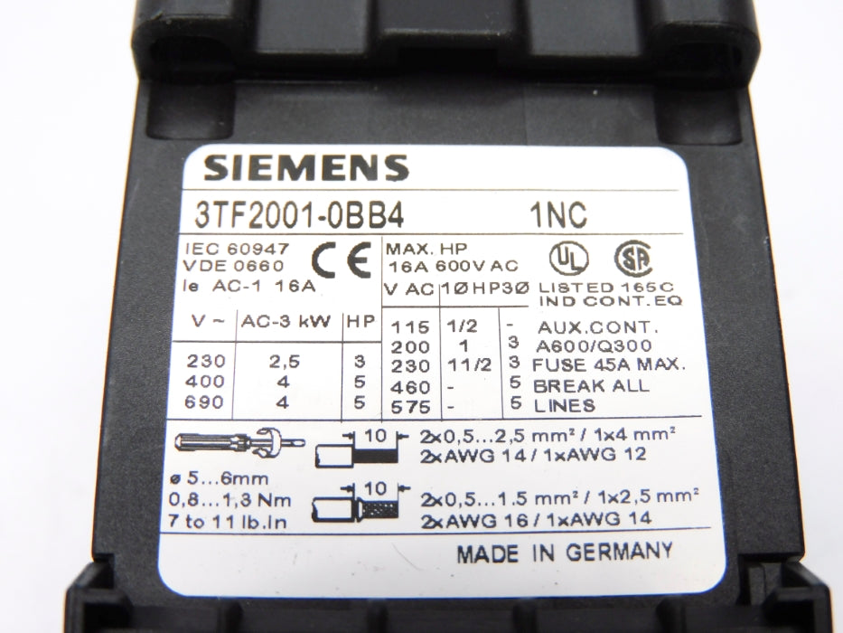 SIEMENS 3TF2001-0BB4 24VDC 16A NSNP
