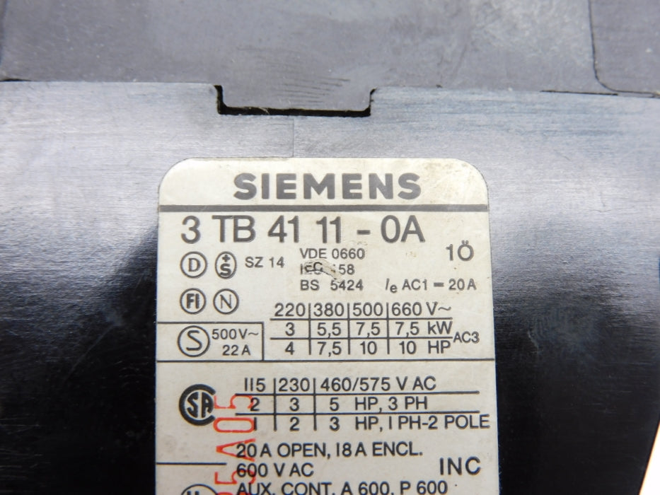 SIEMENS 3TB4111-0A 220/264V UNMP