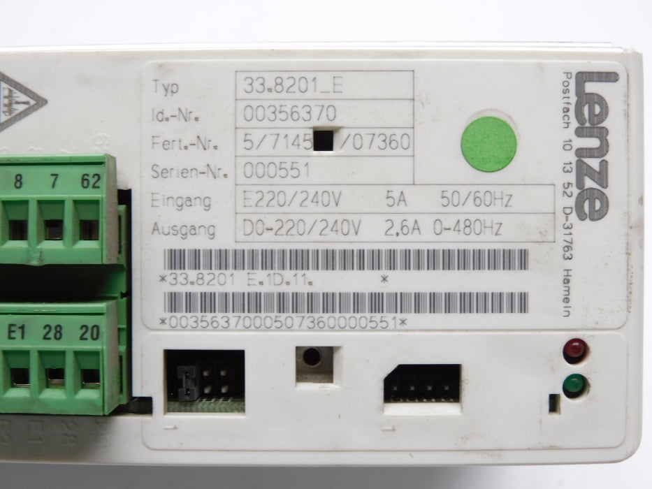 LENZE 33.8201-E.1D.11 00356370 (AS PICTURED) UNMP