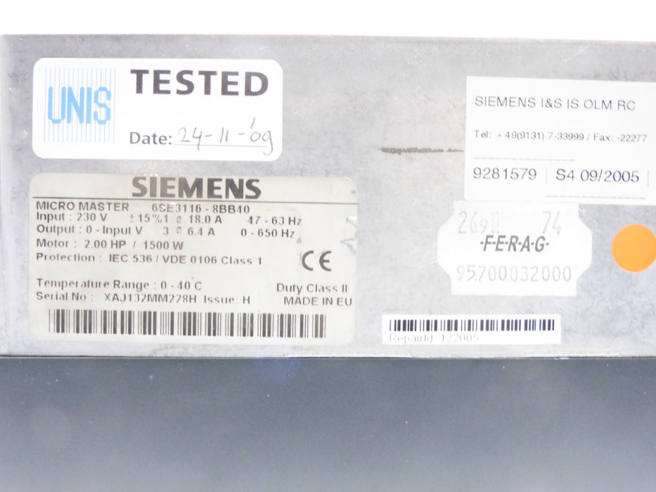 SIEMENS 6SE3116-8BB40 REMAN