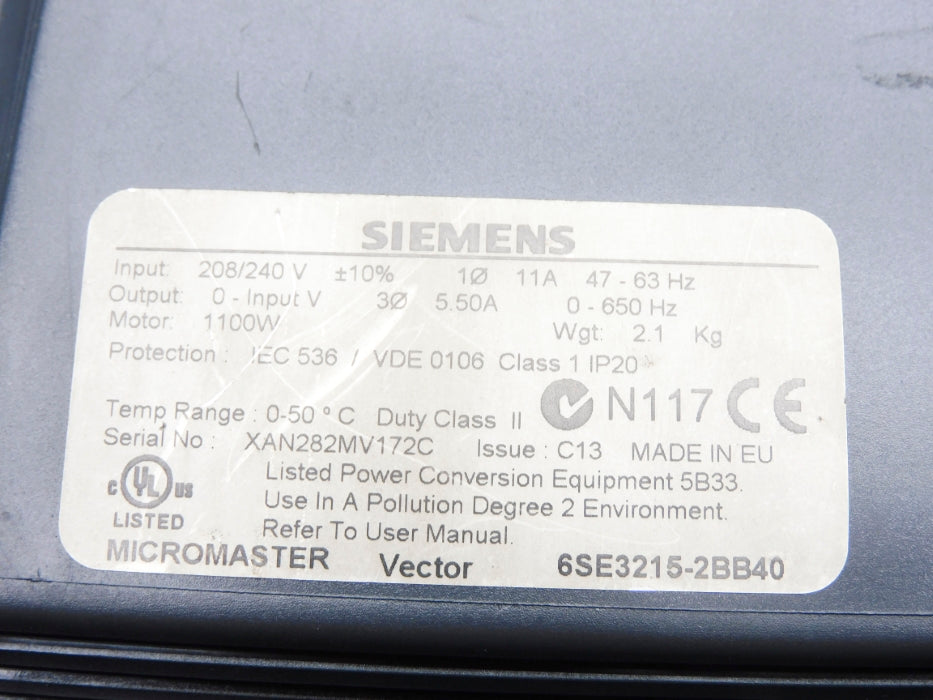 SIEMENS 6SE3215-2BB40 208/240V (AS PICTURED) UNMP