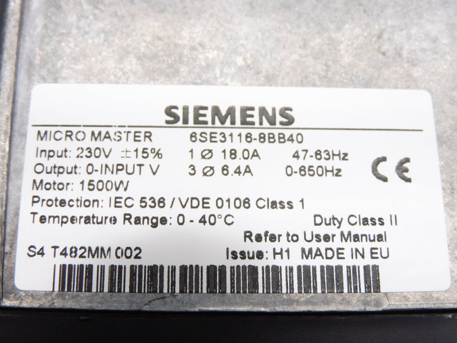 SIEMENS 6SE3116-8BB40 NUPI