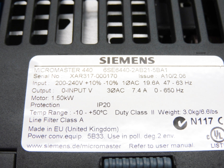 SIEMENS 6SE6440-2AB21-5BA1 (NO COVER) UNMP