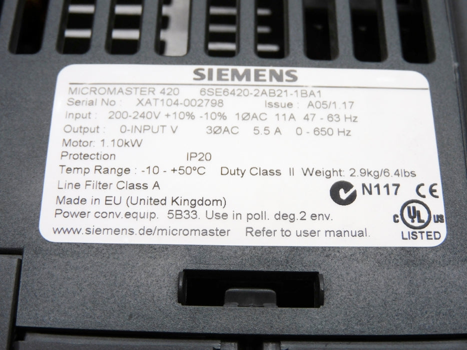 SIEMENS 6SE6420-2AB21-1BA1 (AS PICTURED) UNMP