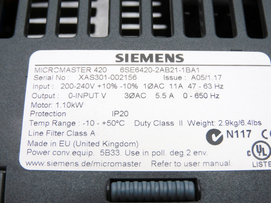 SIEMENS 6SE6420-2AB21-1BA1 UNMP