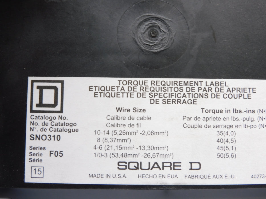 SQUARE D SN0310 SER. F05 NSMP
