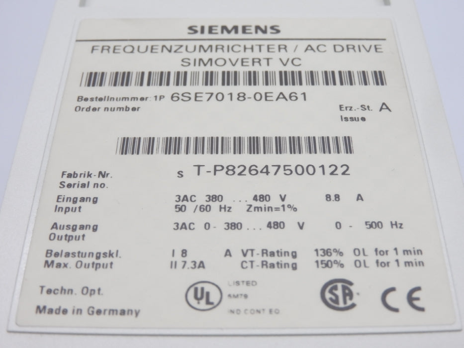 SIEMENS 6SE7018-0EA61 NSMP