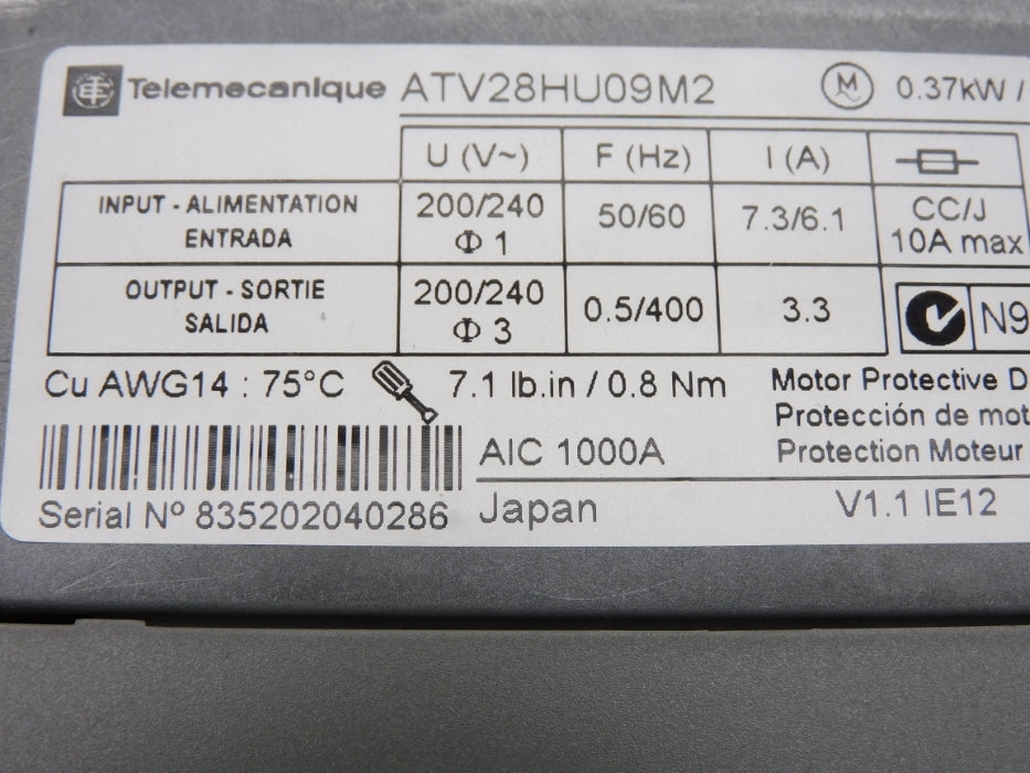 TELEMECANIQUE ATV28HU09M2 240V NSNP
