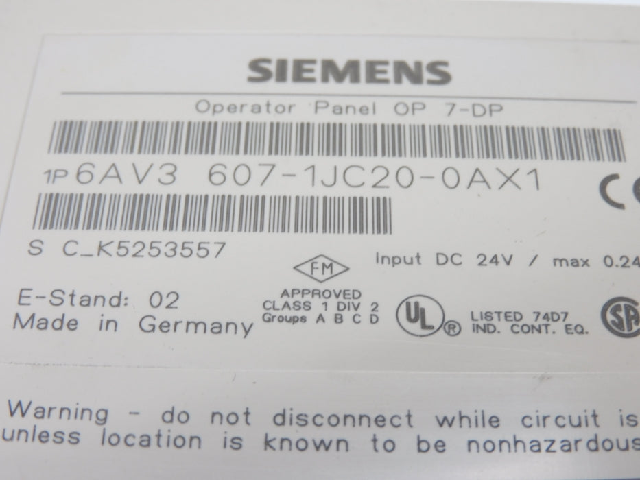 SIEMENS 6AV3607-1JC20-0AX1 (AS PICTURED) UNMP