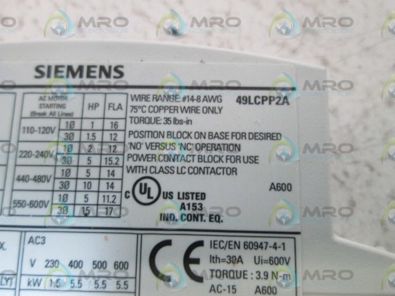 SIEMENS POWER POLE 2 N.O. 49LCPP2A *USED*