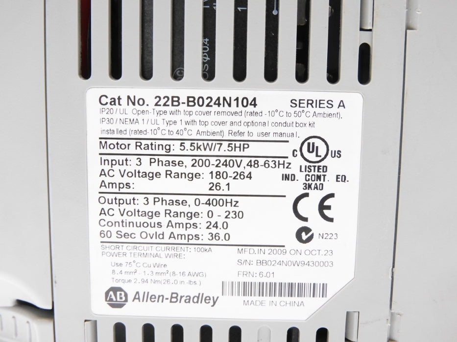 ALLEN BRADLEY 22B-B024N104 SER. A F/W 6.01 UNMP