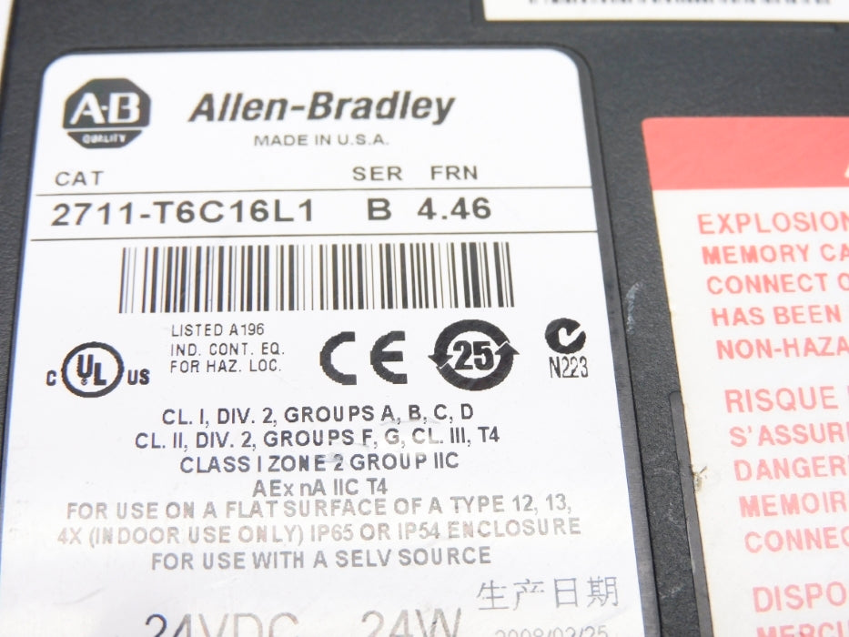 ALLEN BRADLEY 2711-T6C16L1 SER. B F/W 4.46 (AS PICTURED) UNMP