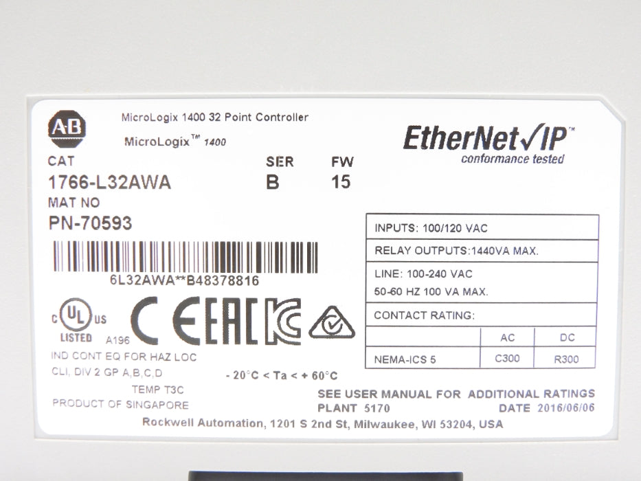 ALLEN BRADLEY 1766-L32AWA  SER. B F/W 15 NSNP