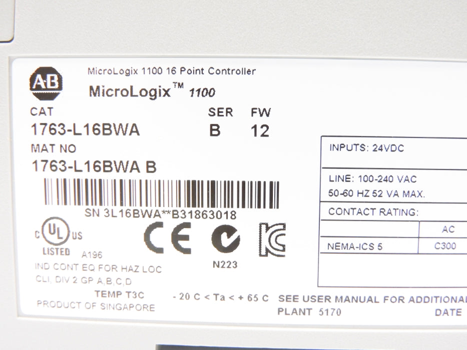 ALLEN BRADLEY 1763-L16BWA SER. B F/W 12 NSMP