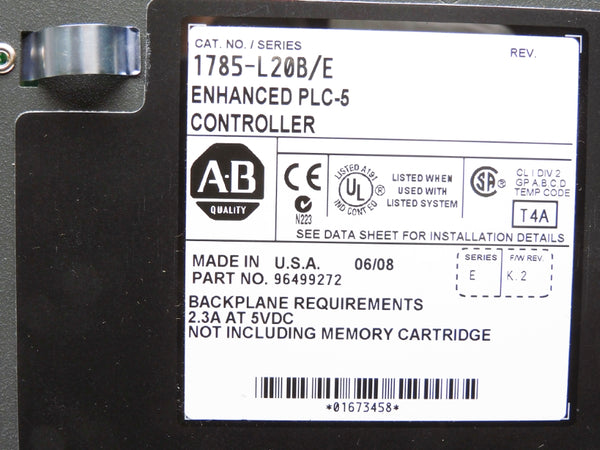 ALLEN BRADLEY 1785-L20B SER. E 5VDC, 2.3A F/W K.2 UNMP
