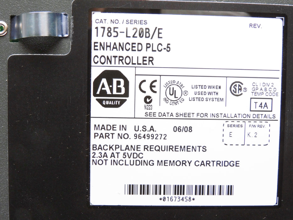 ALLEN BRADLEY 1785-L20B SER. E 5VDC, 2.3A F/W K.2 UNMP