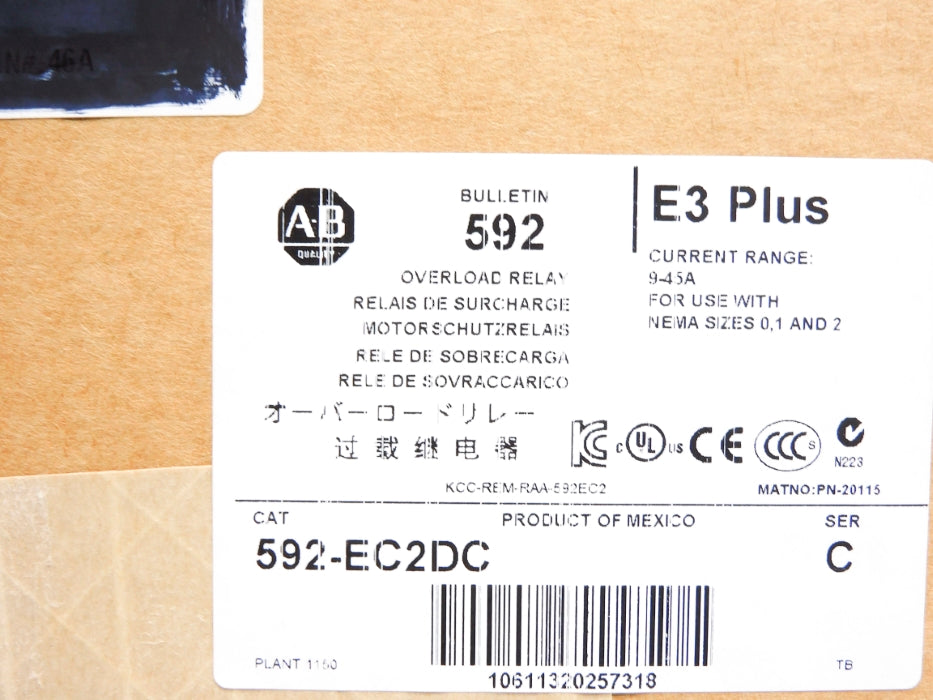ALLEN BRADLEY 592-EC2DC SER. C F/W 5.006 9-45A 24VDC (BR/WH) NSMP