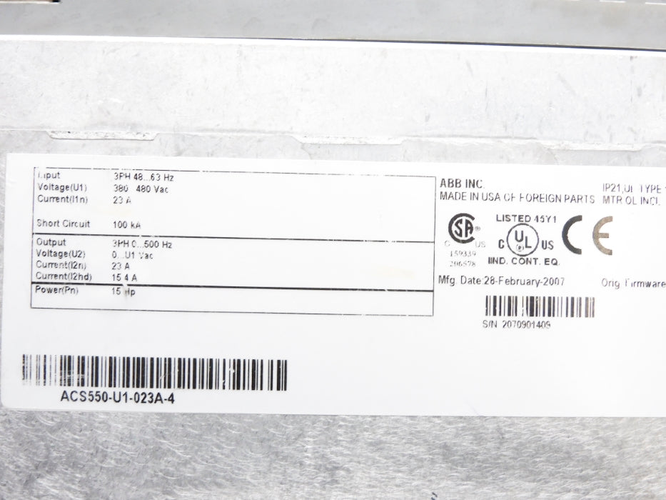 ABB ACS550-U1-023A-4 (AS PICTURED) UNMP
