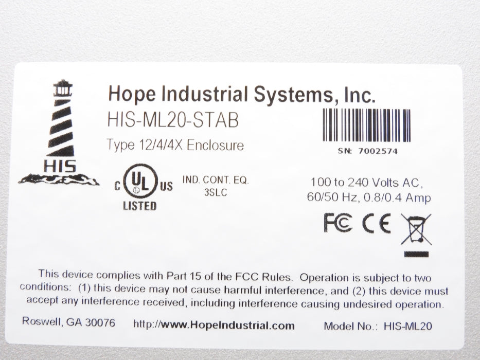 HOPE INDUSTRIAL SYSTEMS HIS-ML20-STAB (AS PICTURED) NSMP