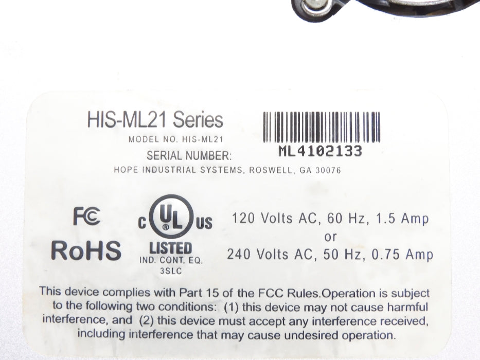 HOPE INDUSTRIAL SYSTEMS HIS-ML21 (AS PICTURED) UNMP
