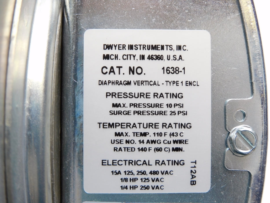 DWYER 1638-1 480VAC 15A 25PSI NSNP
