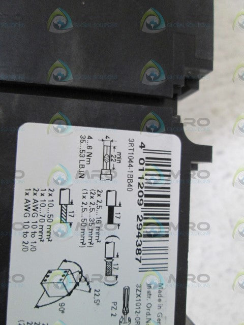 SIEMENS 3RT1044-1BB40 CONTACTOR 24VDC *USED*