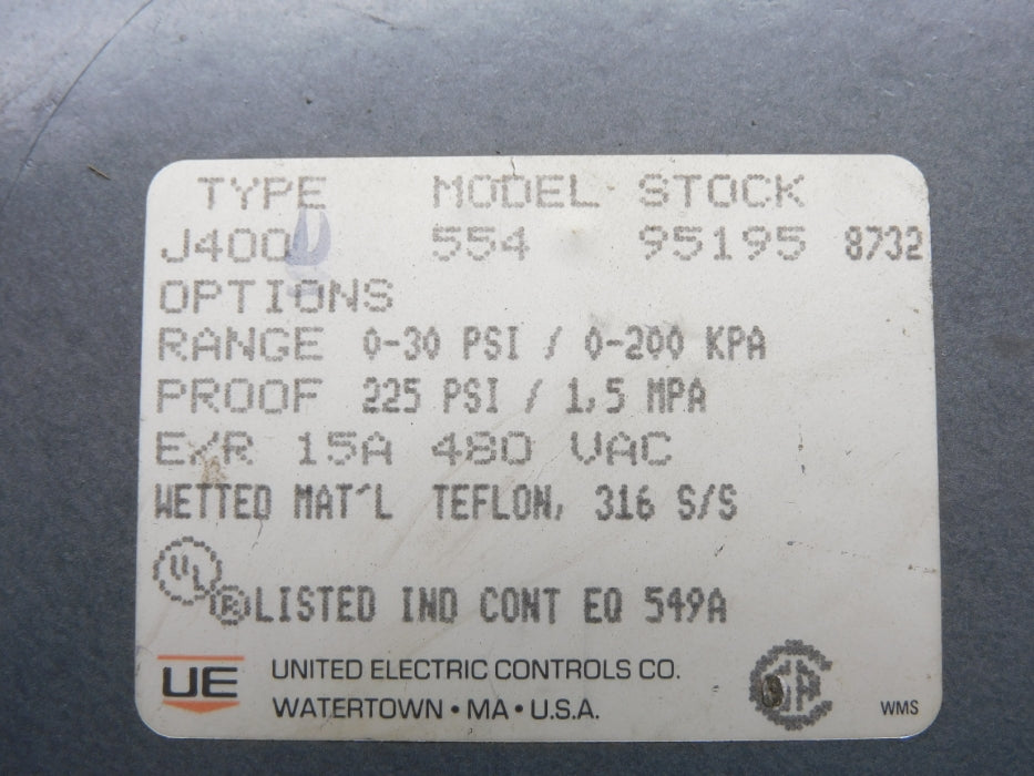 UNITED ELECTRIC J400-554 0-30PSI NSNP