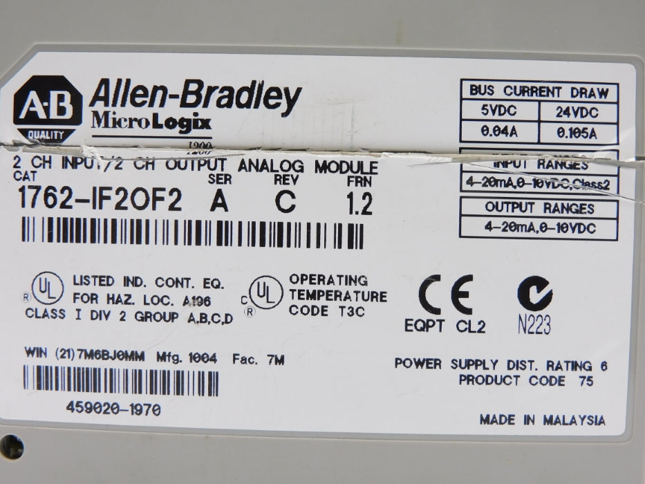 ALLEN BRADLEY 1762-IF2OF2 SER. A F/W 1.2 UNMP