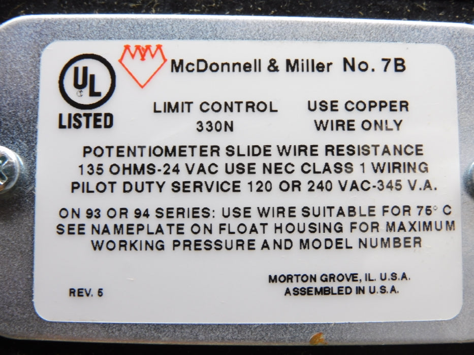 MCDONNELL&MILLER 7B  with float switch 230VAC NSNP
