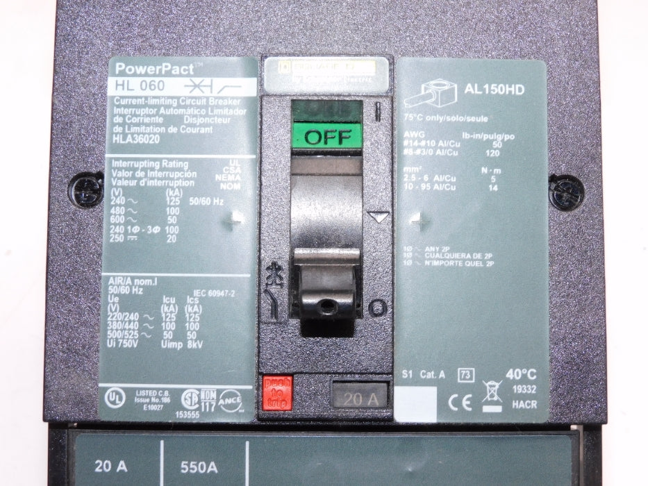 SQUARE D HLA36020 20A 600V NSMP