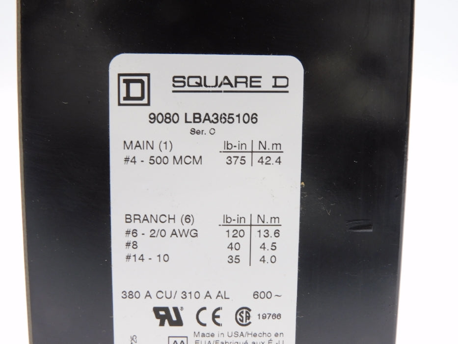 SQUARE D 9080LBA365106 SER. C 600V 380A NSMP