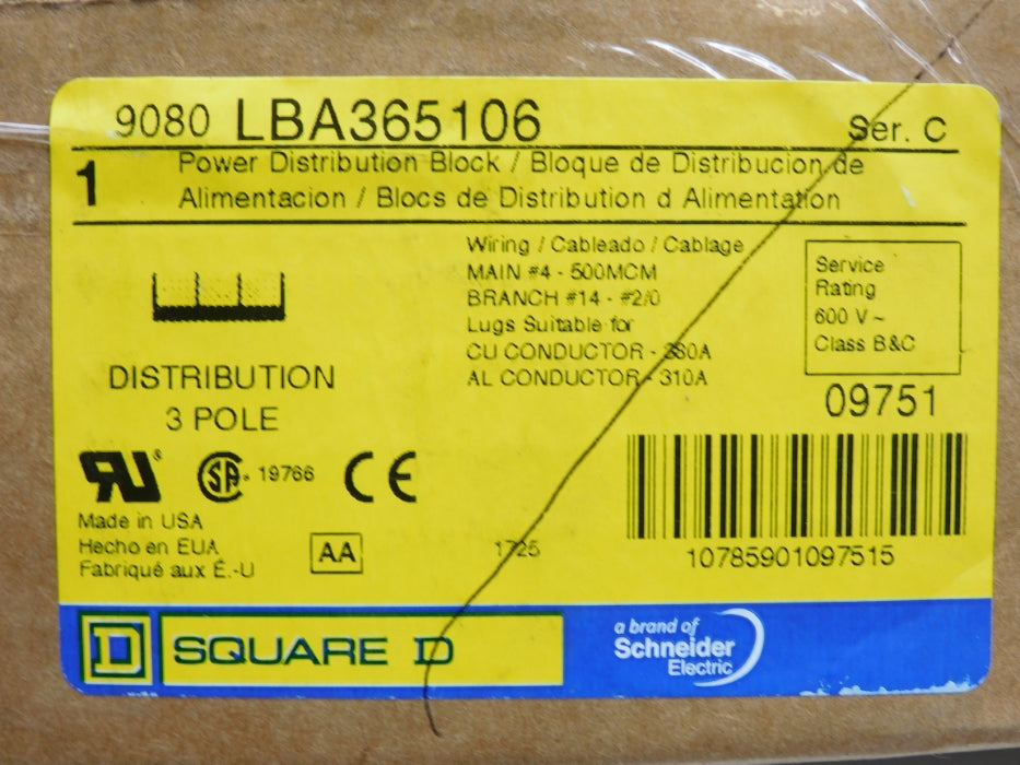 SQUARE D 9080LBA365106 SER. C 600V 380A NSMP