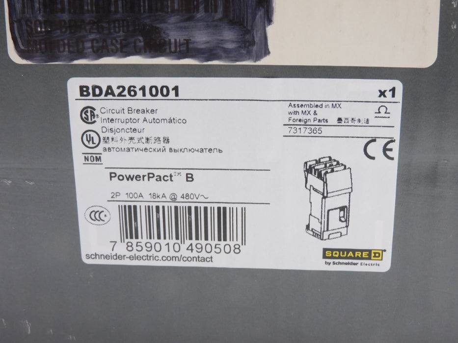 SQUARE D BDA261001 100A 480V NSMP