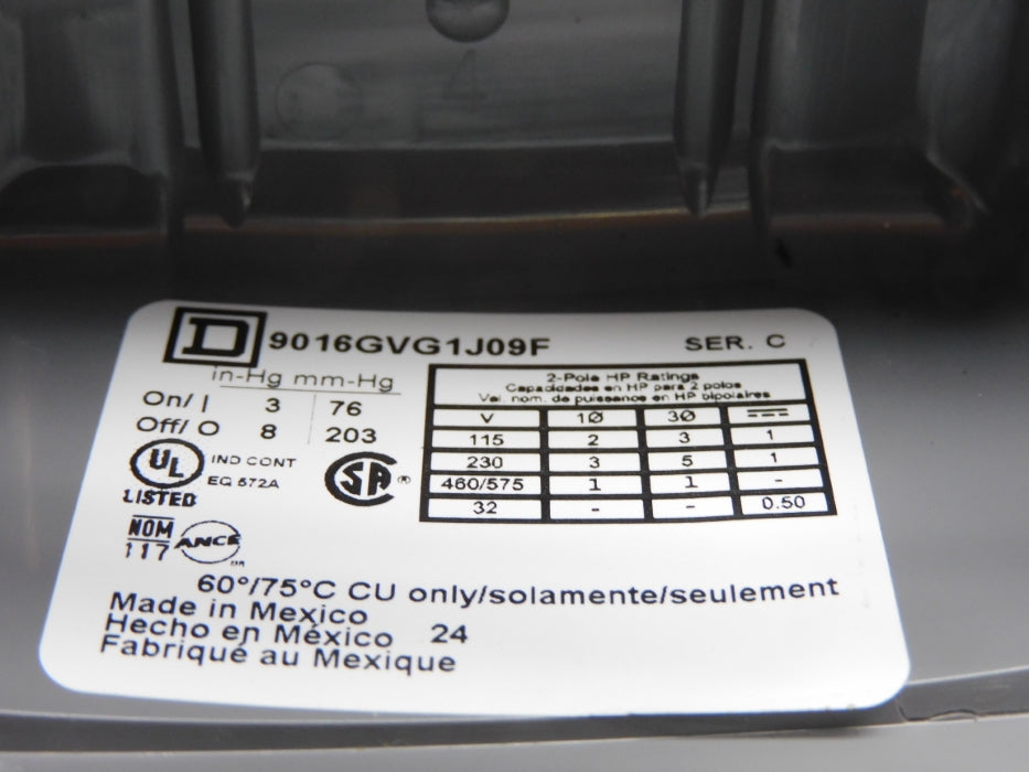 SQUARE D 9016GVG1J09F SER. C 3-8"HG (AS PICTURED) NSMP