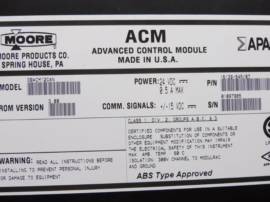 MOORE 39ACM12CAN 16139-64R/07 NSMP