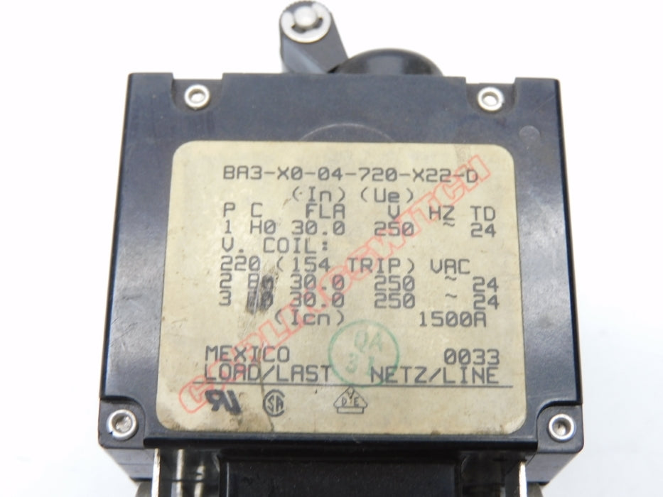 CARLIN SWITCH BA3-X0-04-720-X22-D 30A 250V UNMP