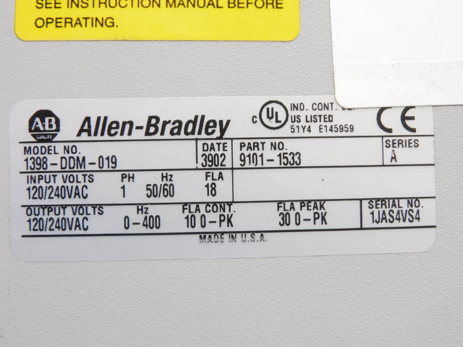 ALLEN BRADLEY 1398-DDM-019X SER. A UNMP