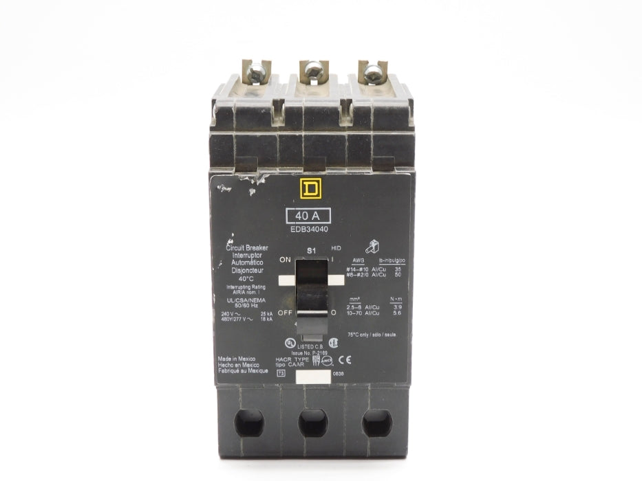 SQUARE D EDB34040 40A 480/277V UNMP